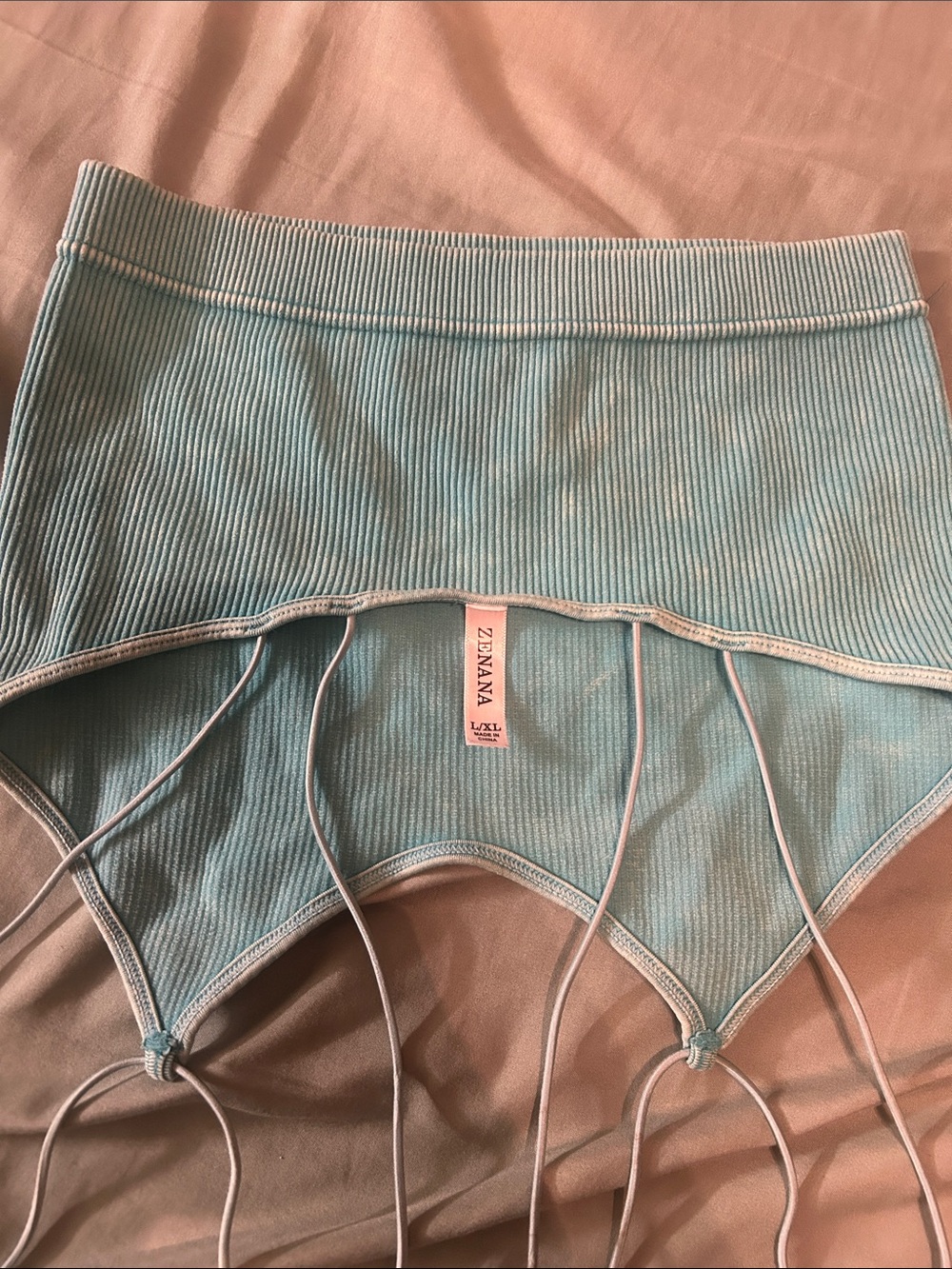 Light Blue Ribbed Spaghetti-Strap Crop Tank Top - Picture 3 of 4